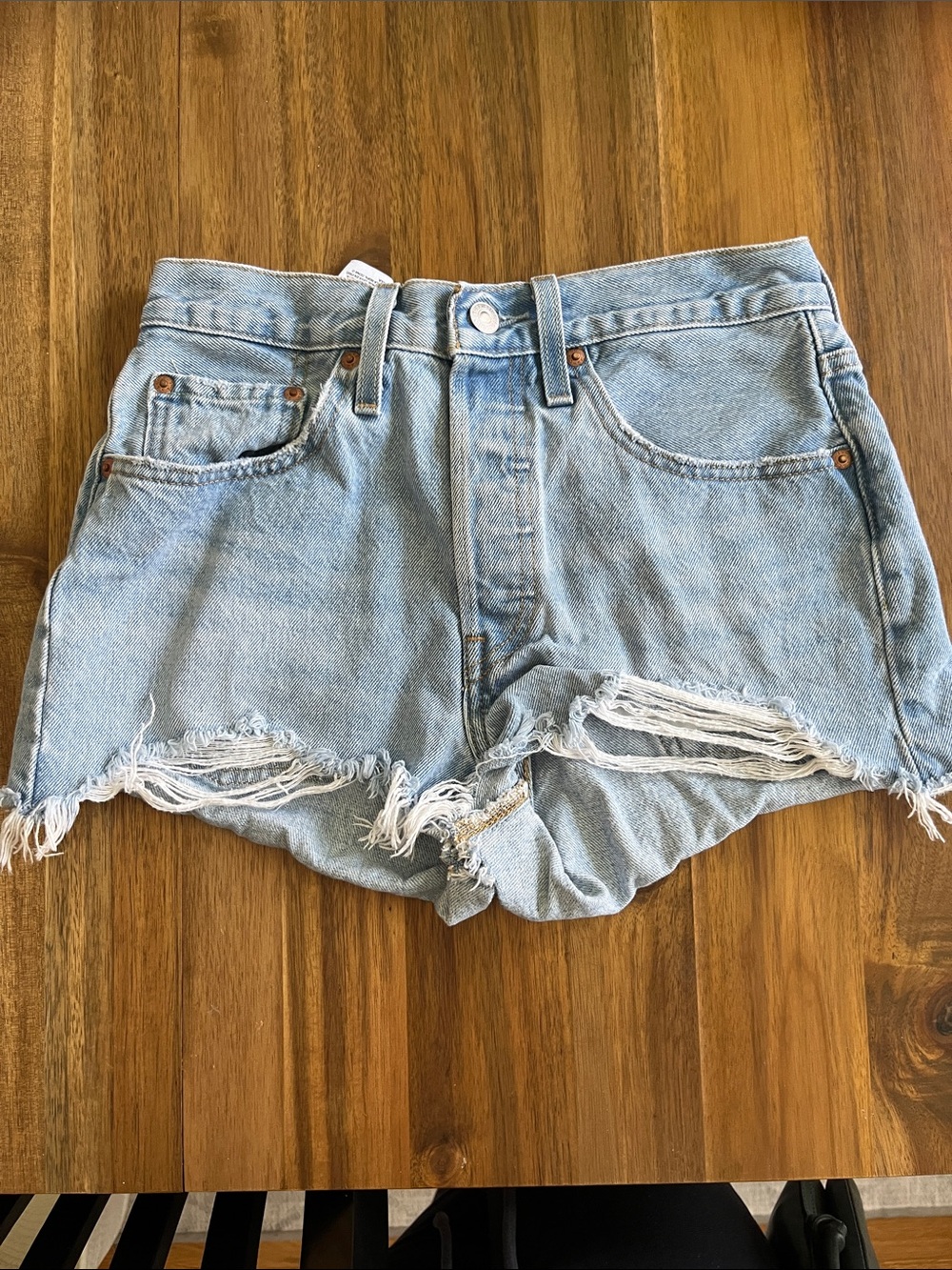 Levi's Light Blue Distressed High-Rise Jean Shorts